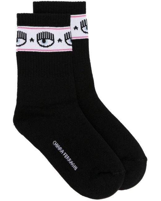 Chiara Ferragni Black Logomania Ribbed Socks