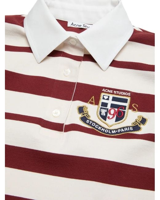 Acne Red Polo Rayé À Patch Logo