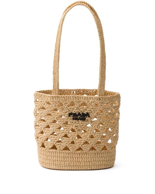 Prada White Logo-Embroidered Crochet Shoulder Bag