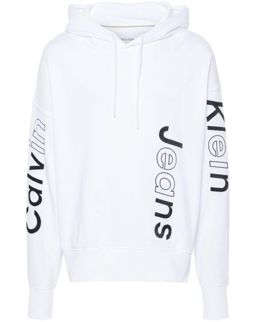 Sudadera con capucha y logo bordado Calvin Klein de hombre de color White