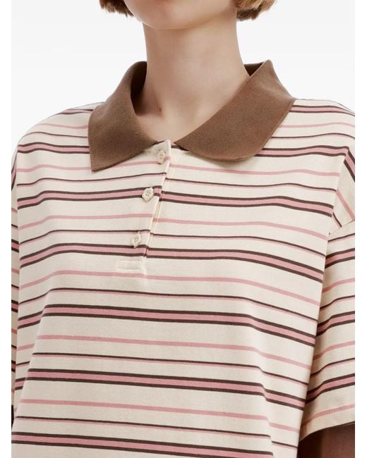 Mini Cream White Striped Layered-Effect Polo Shirt