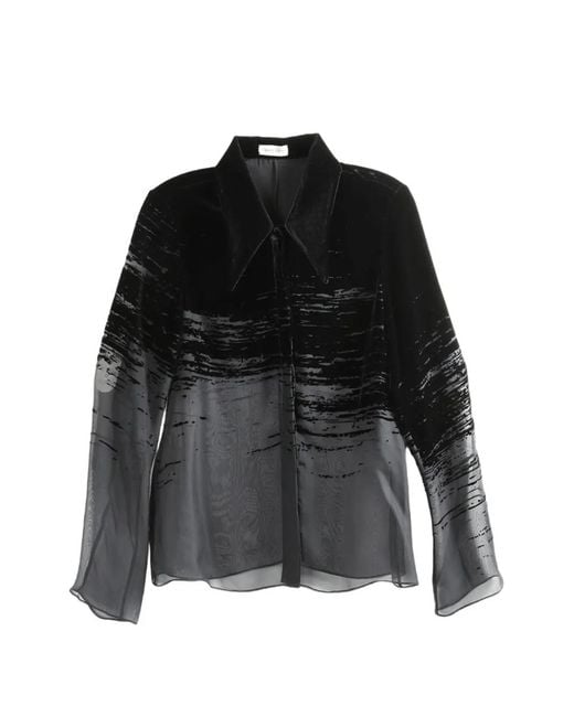 GRACE LING Black Glitch-Patterned Long-Sleeved Top