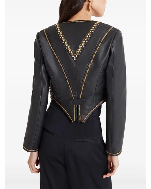 Temperley London Black Embroidered Faux-Pearl Cropped Jacket