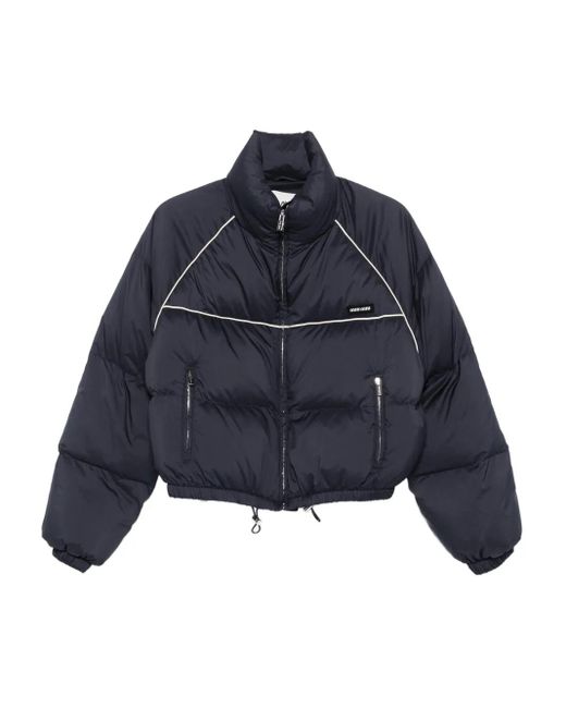 Miu Miu Cropped Donsjack Met Vlakken in het Blue
