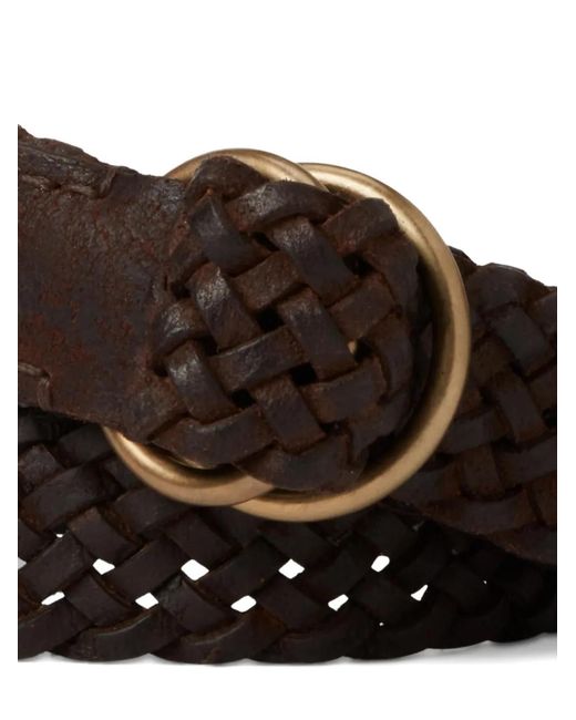 RRL Brown Braided Double-Ring Leather Belt for men