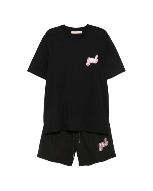Yes London Black Logo-Patch Short Set for men