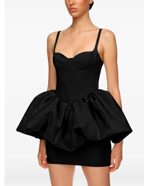 David Koma Black Puff Skirt-Detail Mini Dress