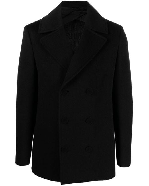 Fendi Black Double-breasted Wool Coat for men