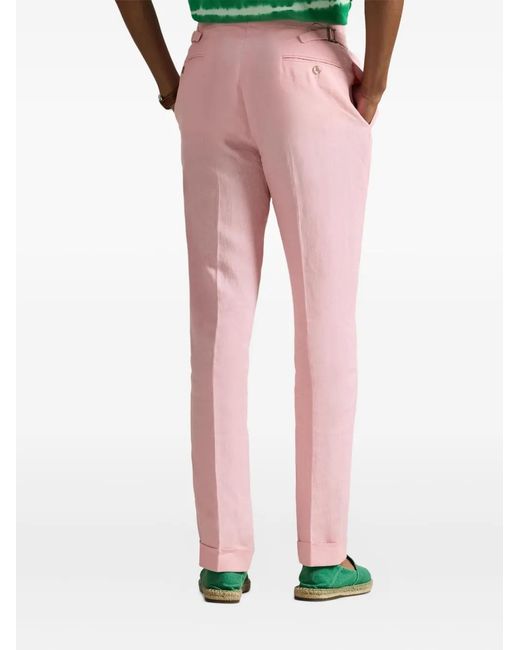 Polo Ralph Lauren Pink Pleated Linen Trousers for men