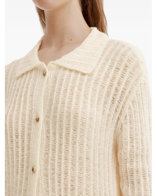 B+ AB White Ribbed-Knit Collared Cardigan