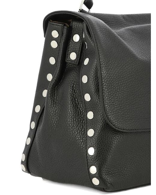 Zanellato Black Postina Daily Stud-Detail Leather Tote Bag