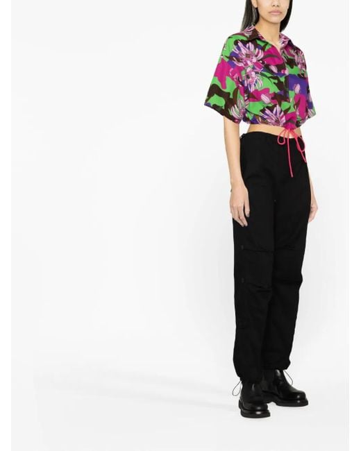 Moncler Pink Floral-Print Cropped Shirt