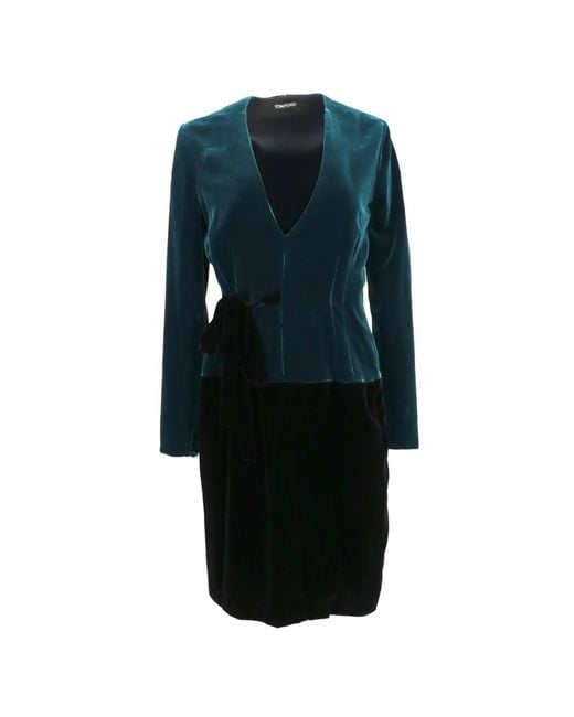 Tom Ford Blue V-Neck Wrap-Tie Mini Dress