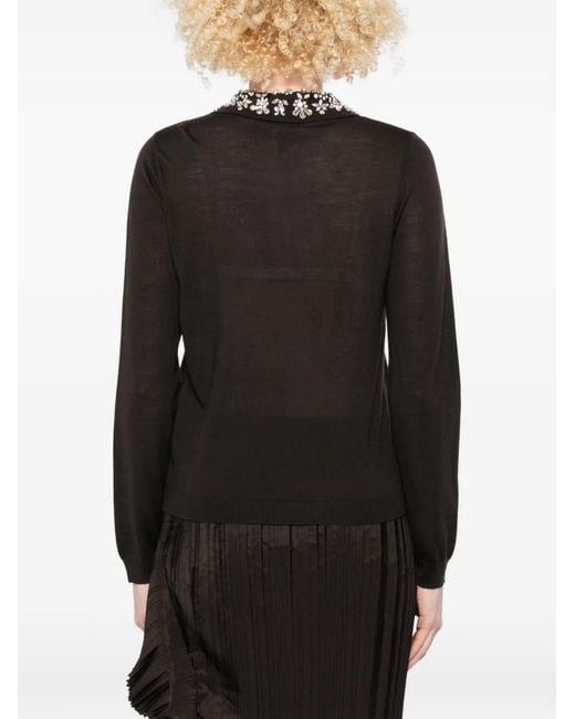 Liviana Conti Black Embellished-Collar Polo-Neck Sweater