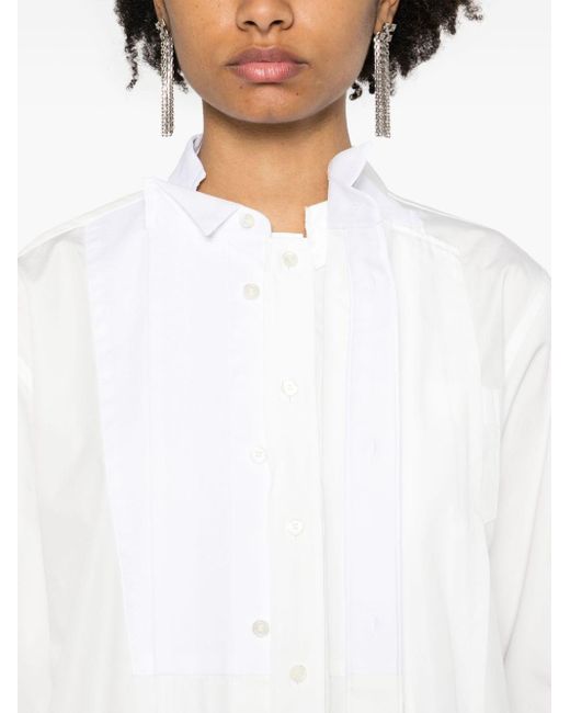 Sacai White Asymmetric-neck Pleated Shirt