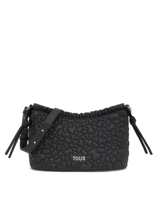 Tous Black Bear-Embossed Drawstring Cross Body Bag