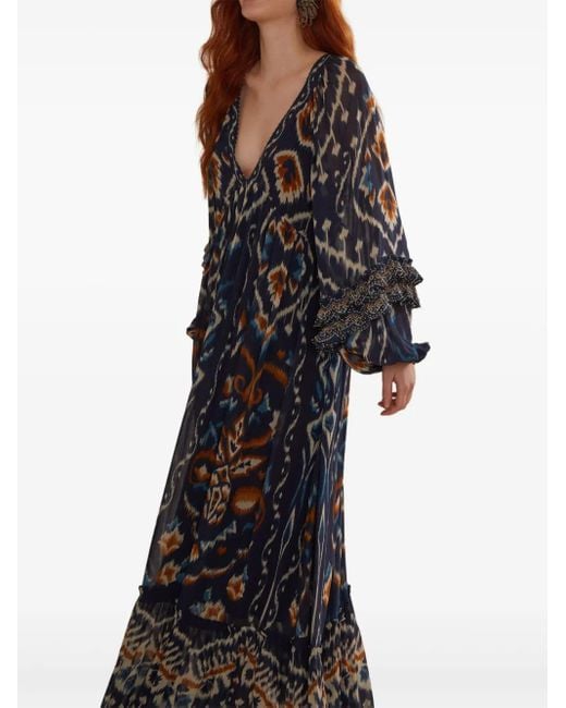 knee length dresses for ladies Farm Rio Pineapple Ikat Blue Maxi Dress Pineapple Ikat Blue / M