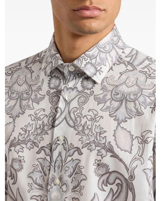 Etro White Cotton Shirt With Paisley Print for men