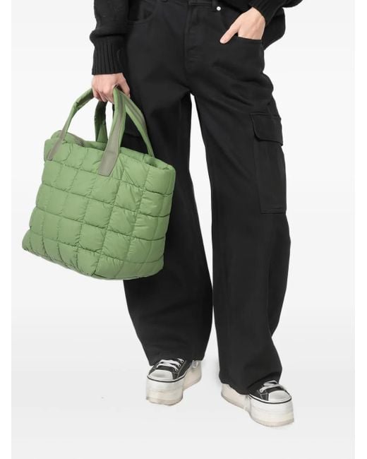 VEE COLLECTIVE Green Quilted Top-Handles Tote Bag