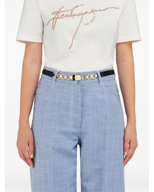 Ferragamo White Gancini Extendable Bijoux Belt