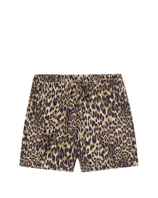 Nili Lotan White Drawstring Leopard-Print Shorts