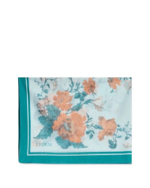 Erdem Blue Floral-Print Cotton Pareo