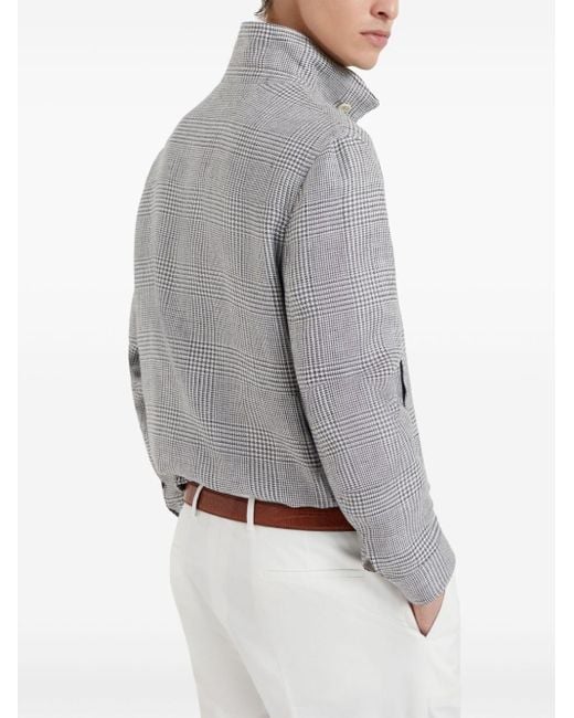 Veste zippé à motif pied-de-poule Brunello Cucinelli pour homme en coloris Gray