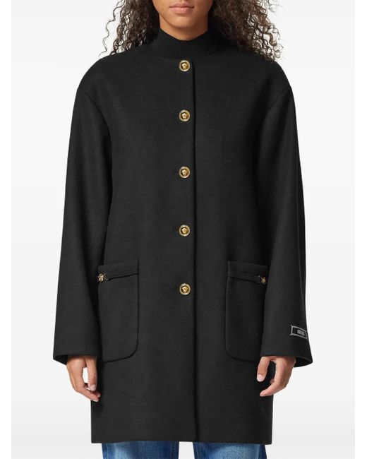Versace Black Collarless Caban Coat