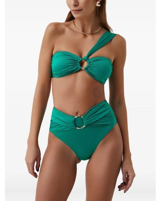 SOFIA ERHAN Green Ring-Detail One-Shoulder Bikini