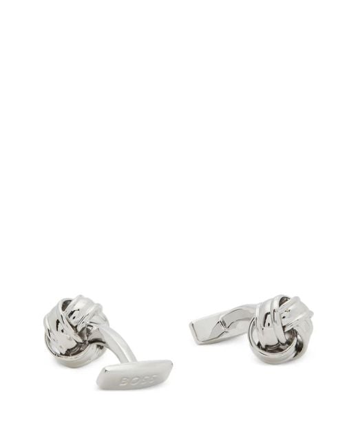 Boss White Cufflinks With Knot Shape for men