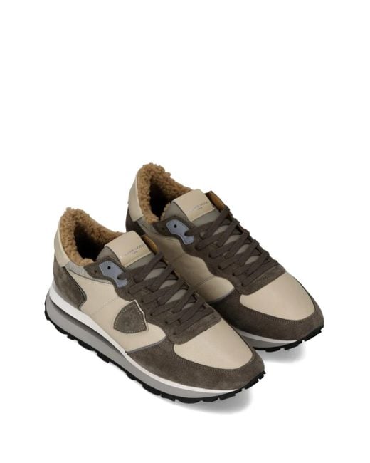 Philippe Model Brown Suede-Panelled Running Sneakers for men