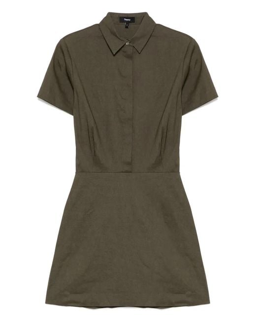 Theory Green Short-Sleeved A-Line Dress