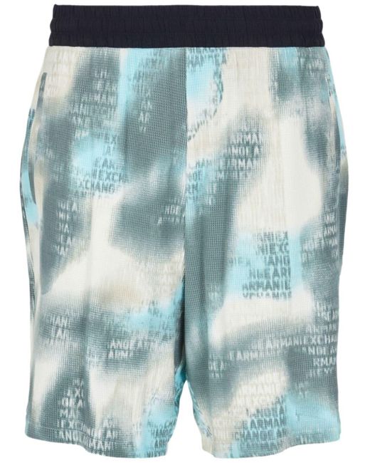 Armani Exchange Shorts aus Stretch-Jersey mit Logo-Print in Blue für Herren