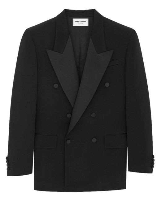 Veste de smoking en laine à boutonnière croisée Saint Laurent en coloris Black