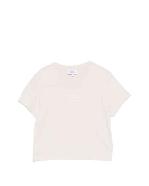 Maison Kitsuné White Embroidered Cropped T-Shirt