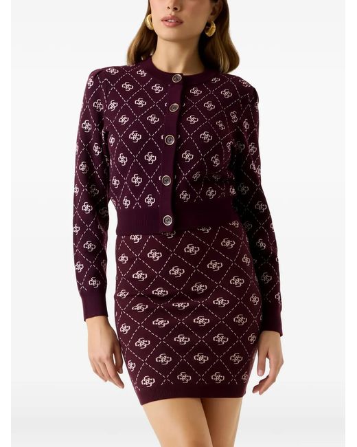 Guess Red Cardigan À Motif Monogrammé