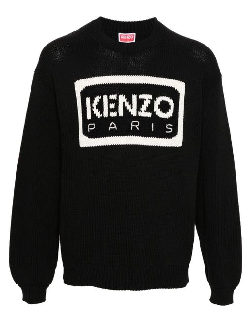 メンズ KENZO インターシャロゴ セーター Black