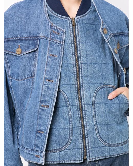 Rejina Pyo Blue Wells Layered Denim Bomber Jacket