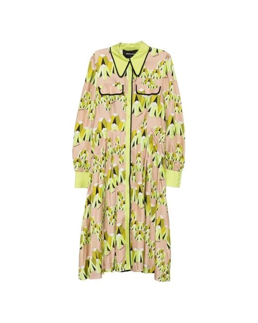Marco Bologna Yellow Geometric-Print Midi Bdress