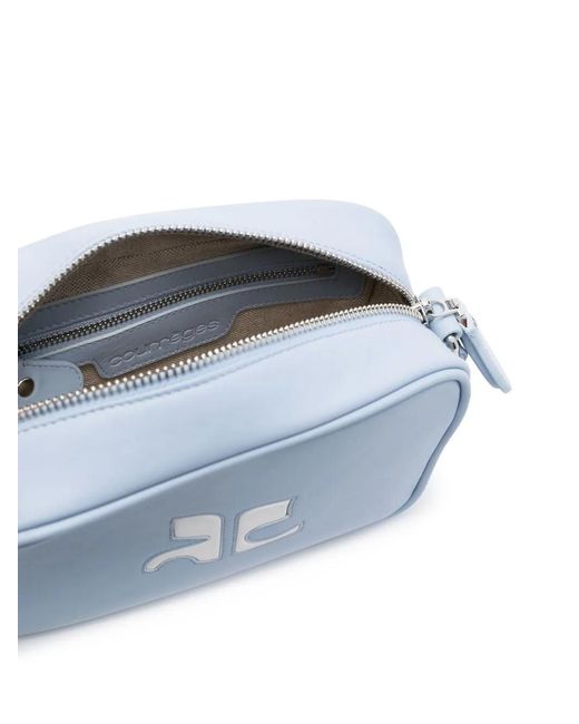Courreges Blue Logo-Patch Leather Crossbody Bag