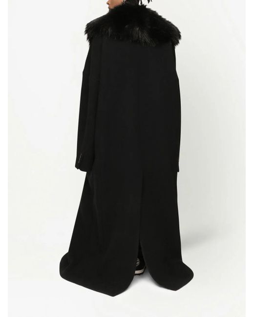 Dolce & Gabbana Black Faux-Fur Collar Wool Coat for men
