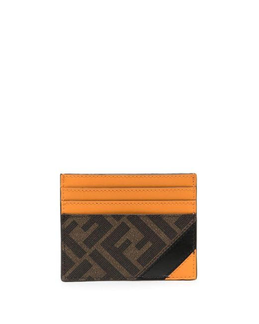 Fendi Orange Colour-Block Leather Cardholder for men