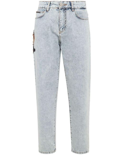 Philipp Plein Paisley-embroidered Wide-leg Jeans in het Blue