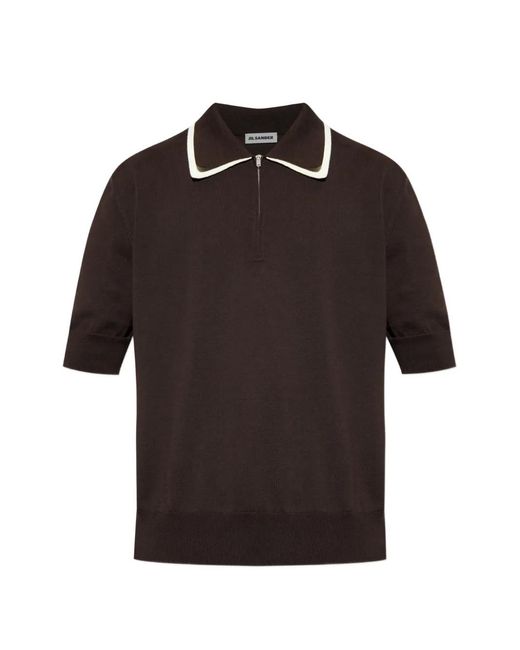 Jil Sander Brown Zip-Collar Polo Shirt for men