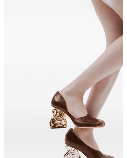 A.W.A.K.E. MODE Brown Vesper Swan-Heel Pumps