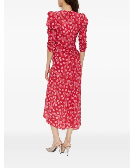 Isabel Marant Red Albini Ruched-Detail Asymmetric Dress