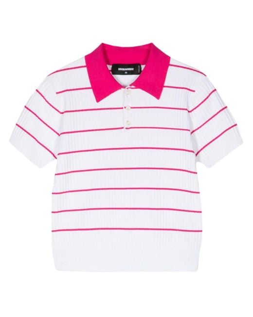 DSquared² Pink Striped Cropped Polo Top