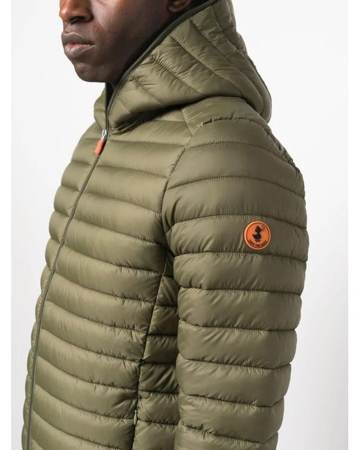 Save The Duck Green Logo-Patch Padded Jacket for men