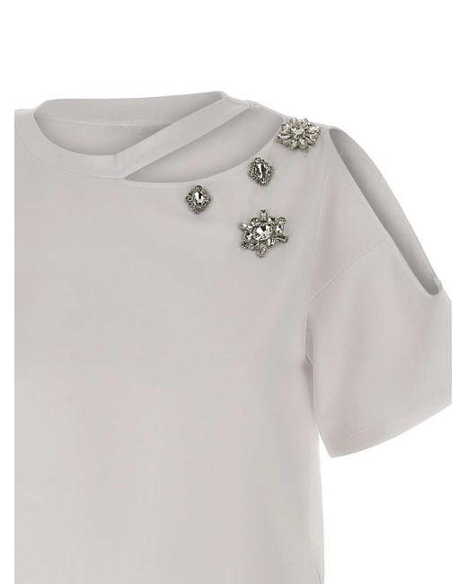 Liu Jo White T-Shirt With Jewel Embroidery