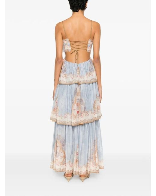 Zimmermann Blue Patterned Dress With Lurex Thread
